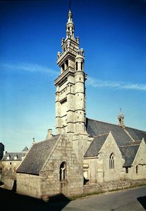 View of the belltower of the Church of Notre-Dame de Kroaz-Baz by French School
